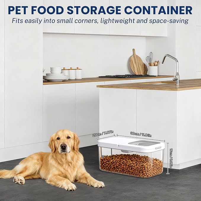 LEAWALK 6 Lbs Airtight Dog Cat Food Storage Container and Dog Treat Containers BPA-Free, PET Clear Stackable Pet Storage Bin, 1-Cup Scoop, 1-Sponge cleaning brush, Pop Top, With handle, Easy Mobility