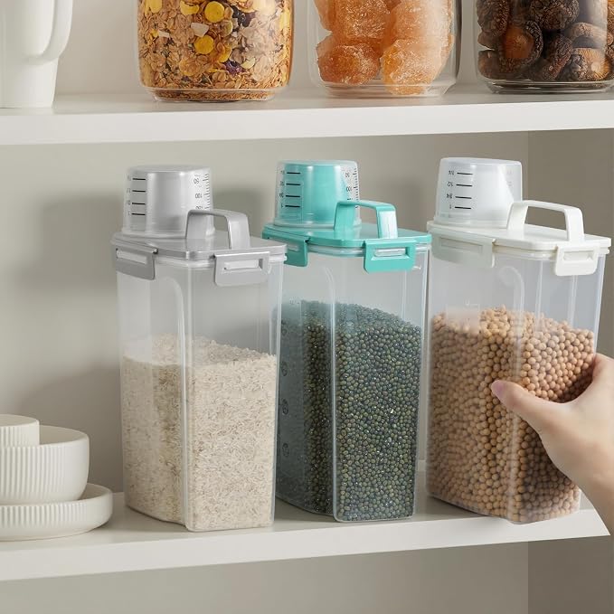 TBMax Rice Storage Container 3 to 5 Lbs - Small Pet Dog Cat Food Container Dispenser with Easy Pouring Spout & Cup, Portable Cereal Container for Small Spaces, Travel, or Daily Use -Dark Green