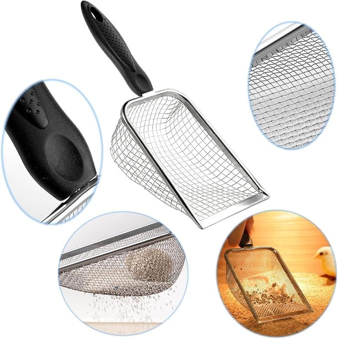 Cat Litter Scoop, Stainless Steel Cats Sturdy Mesh Scooper Kitty Metal Scooper Long Handle Scooper Shovel Sifter for All Litter Types Metal Cat Scooper for Litter Box