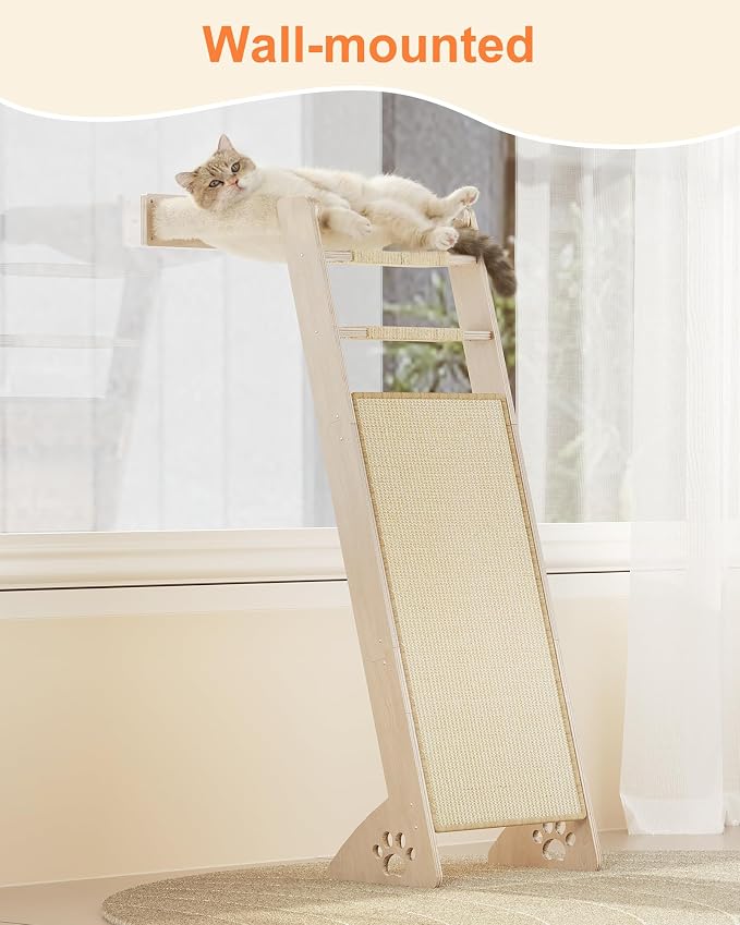 Cat Window Perch with Scratching Pad, 51'' Climbing Tree Include Hammock Cat Ladder with 2 Suction Cups for Sleeping, Playing and Watching Bird