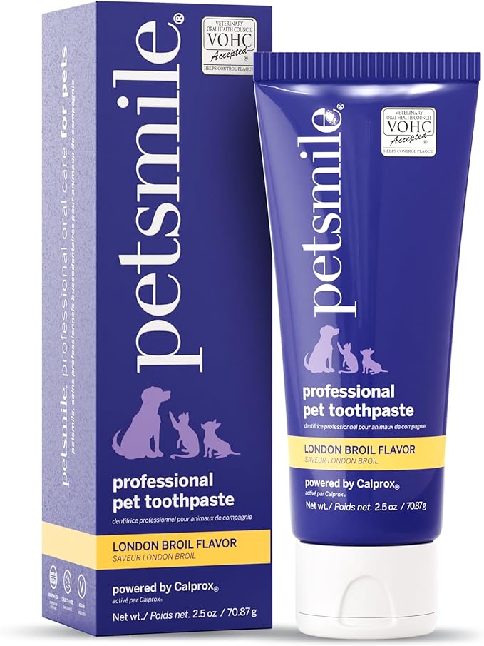 Petsmile Professional Pet Toothpaste for Cats & Dogs - VOHC Accepted Toothpaste - Clinically Proven to Control Plaque & Tartar Calprox Formula (London Broil, 2.5 Oz)