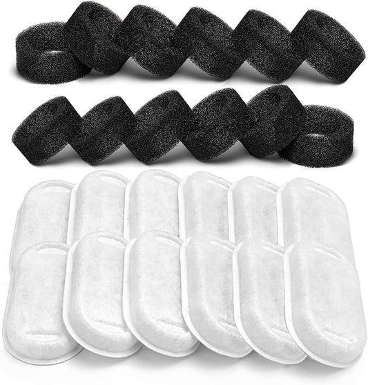SOOFPET Cat Water Fountain Filters, 24 Pieces (12 Carbon + 12 Sponge), Replacement for 108oz/3.2L Stainless Steel Fountain