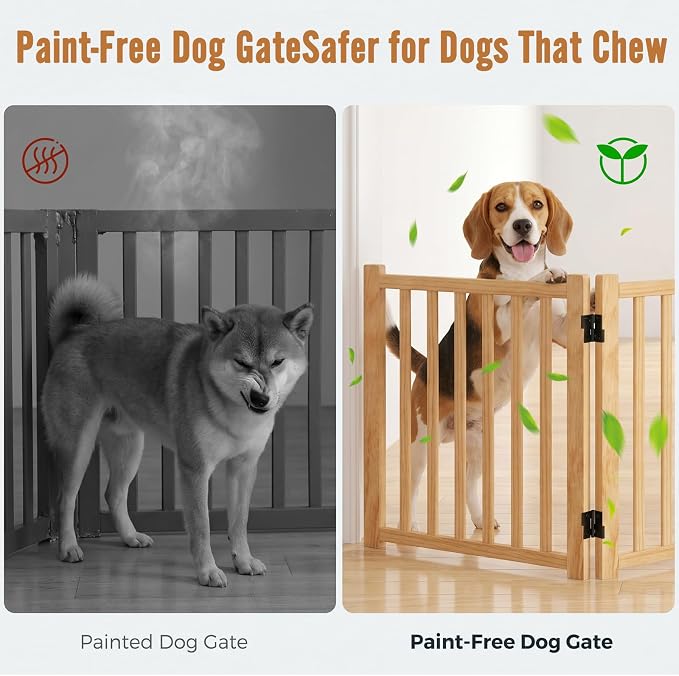 YOCAN Non-Painted Wooden Freestanding Dog Gates for The House,Doorways, Stairs,Wood Dog Fences Indoor Pet Gate,Step Over Fence-6 Panel H:23”