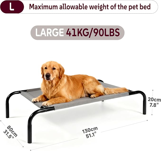 OUTSIDER Elevated Dog Bed with Breathable Mesh Fabric, Large Raised Pet Cot with Airflow and Support, Durable and Easy to Clean (Grey, Large)