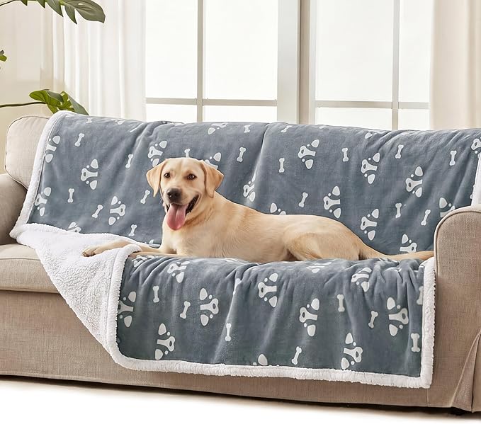 Luciphia Waterproof Pet Blankets for Couch Sofa Bed Cover Cat Liquid Pee Proof Washable Soft Fluffy Large Dog Blanket Reversible Furniture Protection Puppy Grey Bone Thicken Large（65" x 57"）