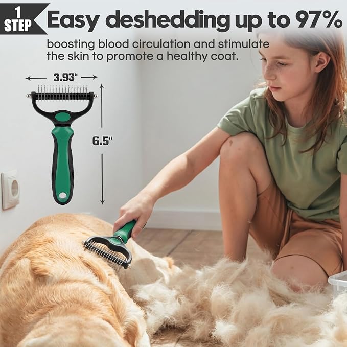 Bonteck Dog Slicker Brush for Dogs Grooming Kit 5PCS | Large Dog Brush for Goldendoodles Poodles Doodles | Long Pin Haired Brush | Poodle Brushes and Comb (Green)