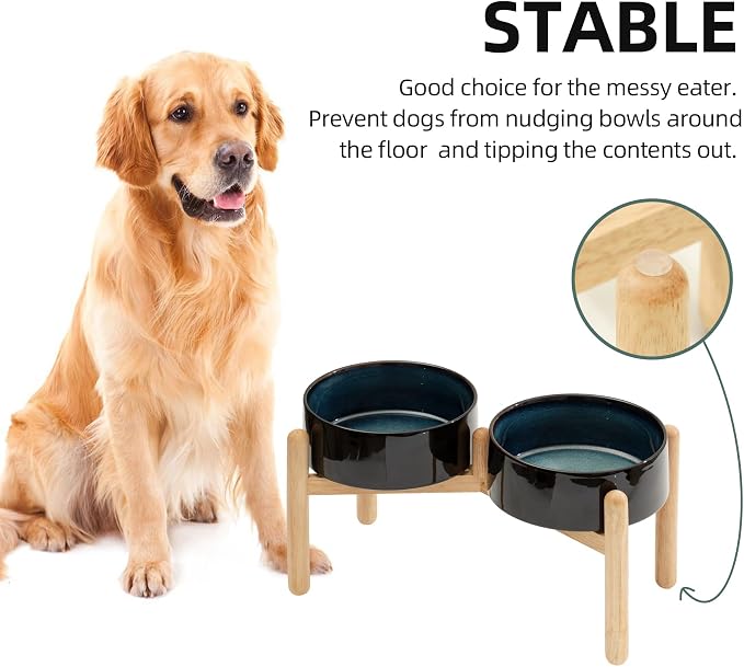 Havniva 8.3inch Ceramic Raised Dog Bowl with Stand, Double Dog Bowls Elevated for Large Breed Dog Food and Water Bowl Set Non-Slip Dog Dish Large Capacity Feeding Pet Water Bowl