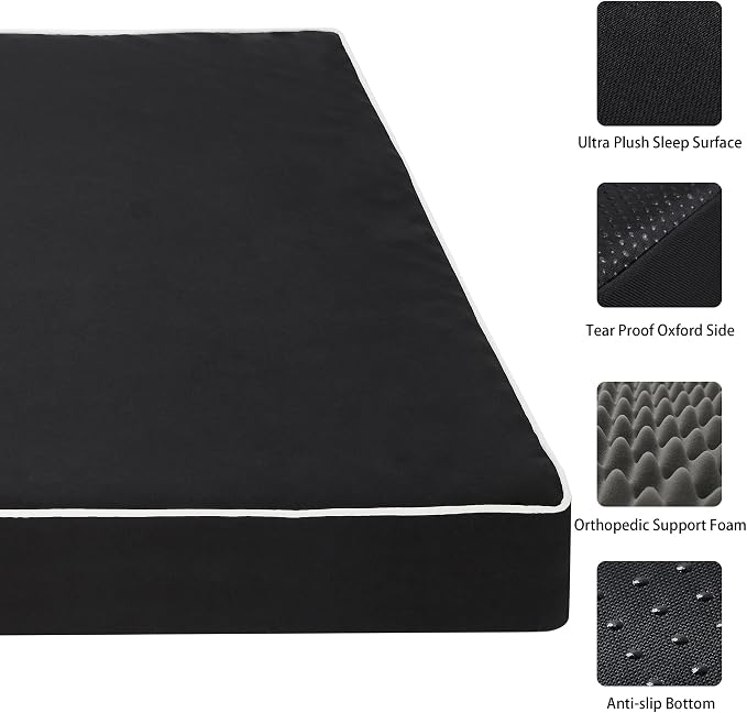 Orthopedic Dog Bed,Small M Sized Dog 30''X20''x3'' Soft Waterproof Egg Foam Pet Crate Beds Mat or Kennel Pads with Removable Washable Cover,Non-Slip Bottom,Black