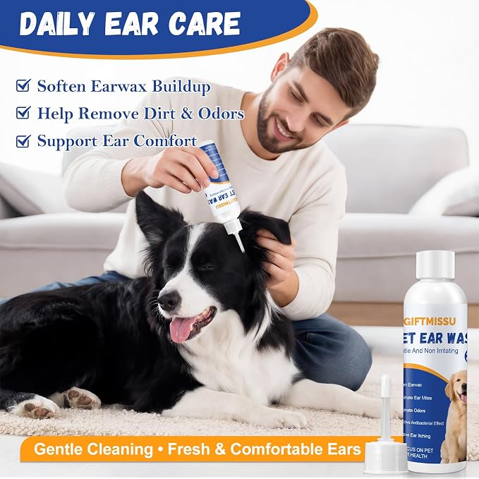 4 fl oz Dog Ear Cleaner Solution, Gentle Ear Wash for Dogs and Cats, Pet Ear Cleaner for Routine Ear Cleaning and Care, Ideal for Regular Pet Grooming Use