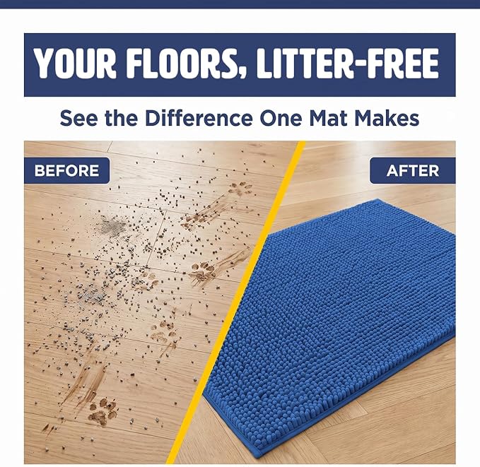 Muddy Mat® | Large Cat Litter Mat 36"x60", Litter Trapping Mat, Super Absorbent Scatter Control, Soft on Paws, Slip Resistant Washable Litter Mat, Traps Litter, Protects Floors, Navy Blue