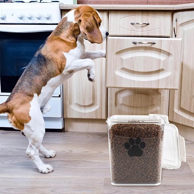 5L Dog Food Storage Container,Airtight Pet Food Storage Containers with Spoon,Plastic Cat Food Container,Dog Treat Container for Pet, Cat, Rabbit,Hamster,Bird Seed - Bright White