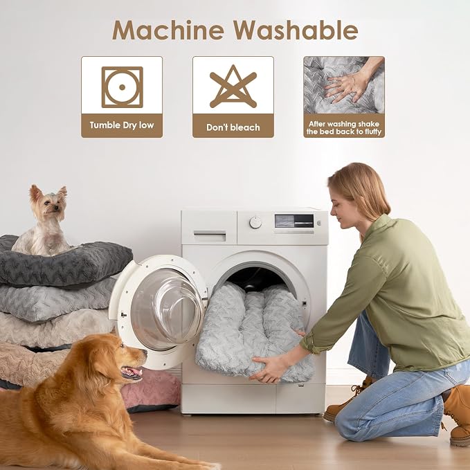EHEYCIGA Washable Dog Bed for Crate 36x27 Inch, Anti-Slip L Plus Kennel Pad for Dogs Up to 55 lbs, Plush and Comfy Pet Sleeping Mat, Grey