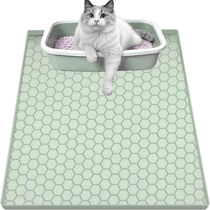 Cat Litter Mat, Silicone Large Cat Mat for Litter Box - 34x22 in, Waterproof & Non-Slip, Durable & Easy Clean, Green