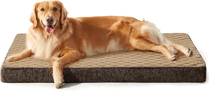 JOEJOY Orthopedic Dog Bed for Extra Large Dogs, Washable Dog Crate Bed Large Sized with Removable Cover, Egg Memory Foam Big Pet Beds, Brown, 47"x29"