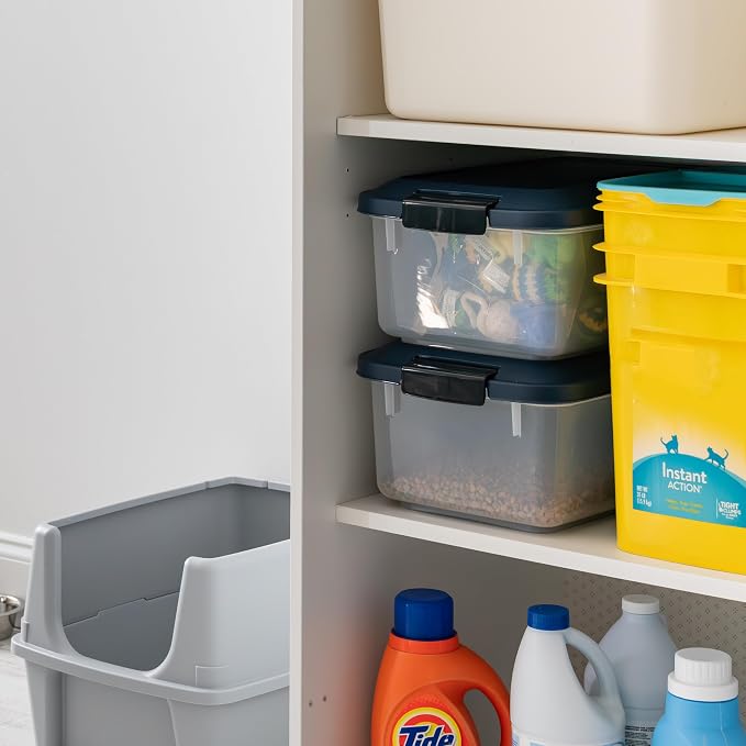 IRIS USA Dog Food Storage Container, 2-Pack, Up to 14 lbs, Navy | Made in the USA, Comes with 2-Cup Sccop, Stacklable, Airtight Seal, BPA-Free, Bird Seed, Cat food, Treats, Keeps Kibble Fresh