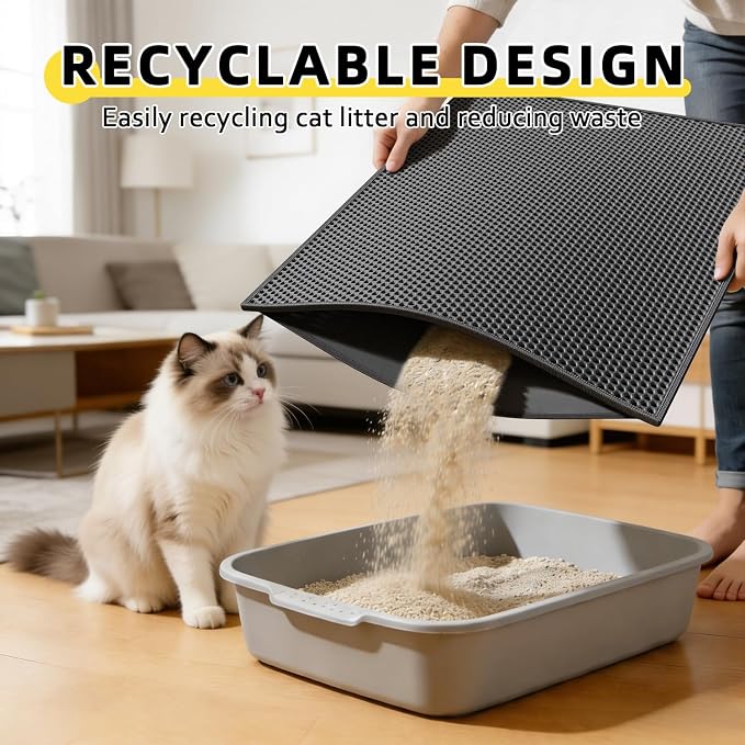 Cat Litter Mat, 30"x24", Waterproof, Easy to Clean (Black-1Pack) | Double-Layer Honeycomb for Effective Litter Trapping, Premium Durable EVA, Non-Slip, Paw-Friendly Soft Surface