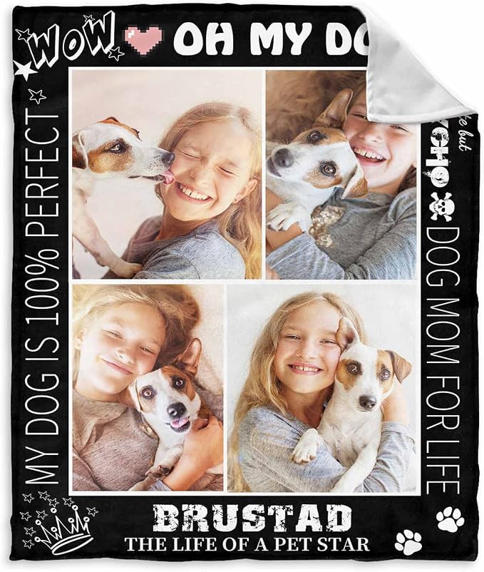 Personalized Dog Pet Memory Blankets with Beloved Photo Oh My Dog the Life of a Pet Star Crown Blanket Custom Loss of Loved one Memorial Blanket Gift for Dogs Cats Pets Lovers 60X80 Inch