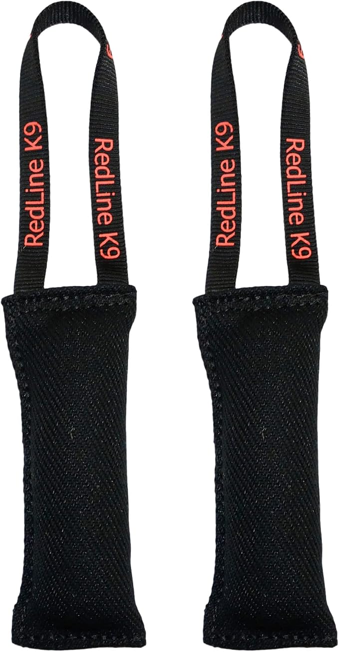 Redline K9 French Linen Tug Toy (3" x 8") 1 Handle- Bundle of 2 Dog Tug Toy (Black)