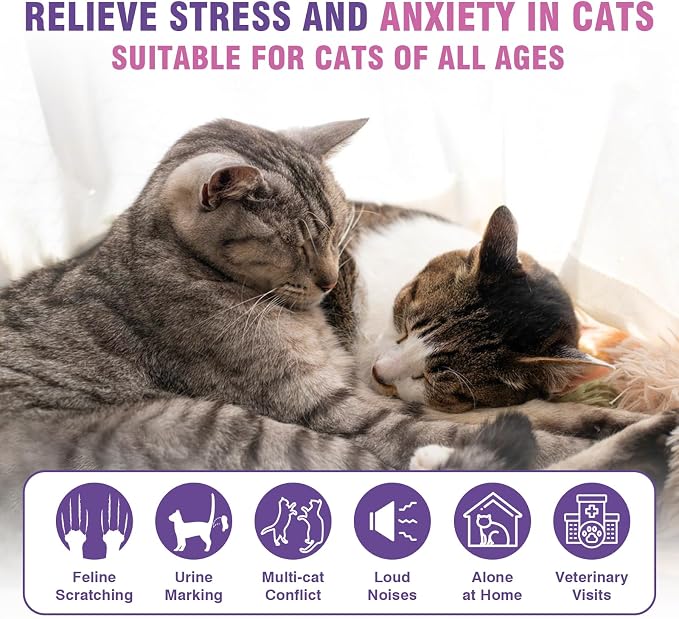 Cat Calming Pheromone Diffuser Refills 4 Pack Fits All Common Diffusers | Stress Anxiety Relief,Scratching Reduction,Urine Spraying, Multi-Cat Harmony,Tension Conflict Calm,Fear Soothe Plug In