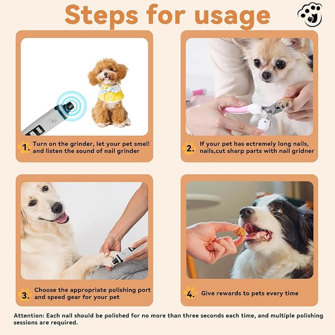 silent paws Dog Nail Grinder, 2-Speed Quiet Dog Nail Trimmer with Light | LCD Screen with Visible Battery Level，Pet Pro Grooming Tool for Small to Large Dogs & Cats