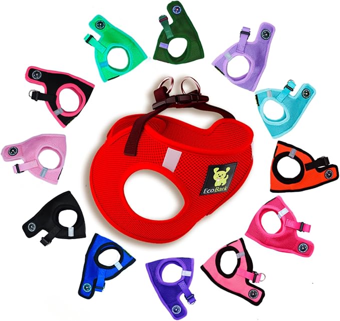 EcoBark Step in Dog Harness - Eco-Friendly Teacup Dog Harnesses for XXS, XS, and Small Dogs - Reflective and Adjustable Mini Body Halter Vest -Tiny Soft Mesh Toy Breed Harness Under 5 lbs (Red, XXS)