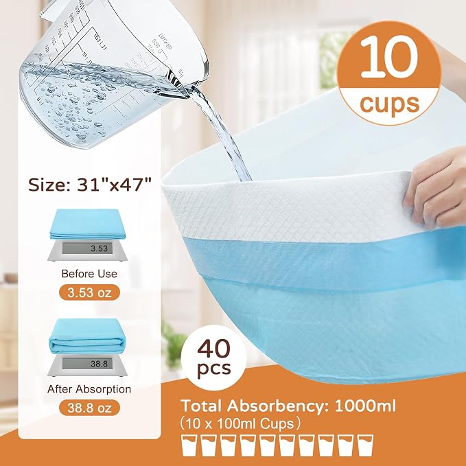 Extra Large Dog Pee Pads 31"x47", 40 Count Heavy Duty Training Pads for Big Dogs and Multi-Pet Homes, 6-Layer Super Absorbent and Leak-Proof Wee Wee Pads