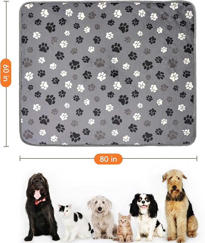 Waterproof Dog Blankets Pet Blanket 60"x80", Soft Fluffy Sofa Car Bed Protector, Reversible Sherpa Fleece Dog Blanket for Large Dogs(Dark Grey-Paws)