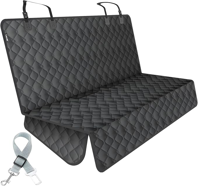 Back Seat Cover for Kids in Car | 100% Waterproof Car Seat Protector for Dogs with Seat Belt, Non-Slip | Bench Seat Cover from Scratches, Spills & Mess | Rear Seat Protector Fit Cars/SUVs/CRVs/Trucks