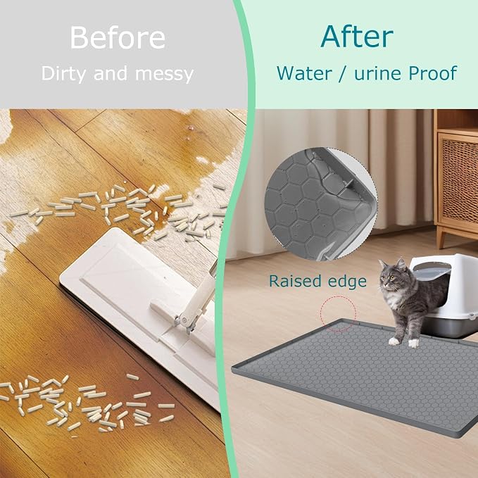 Cat Litter Mat for Litter Box, Silicone Large Cat Litter Trapping Mat - 25x19 in, Waterproof & Non-Slip, Durable & Easy Clean, Grey