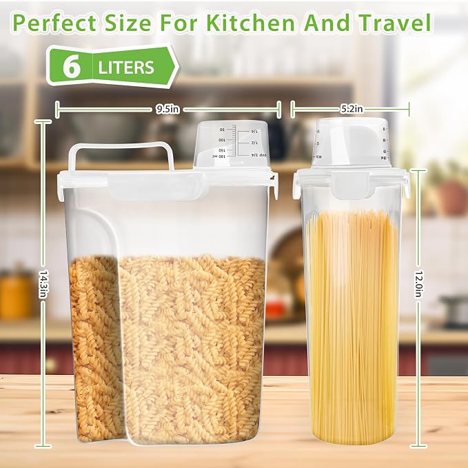 Viretec Rice Storage Container, 5 to 10lb Dry Food Airtight Dispenser, Pet Dog Cat Food Canister, BPA Free Clear Plastic Kitchen and Pantry Organization Bin for Oatmeal, Cereal, Pasta, Flour White