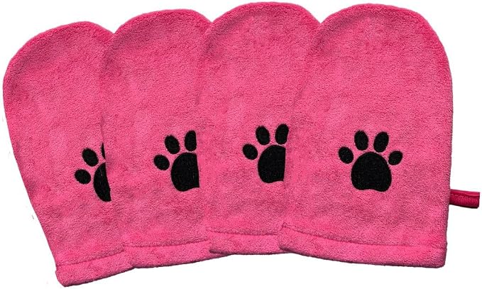 Penny & Niko Microfiber Pet Towel Mitts - Paw Cleaning and Drying Mitts/Gloves for Dogs and Cats (Pink, Standard - 4 Pack)
