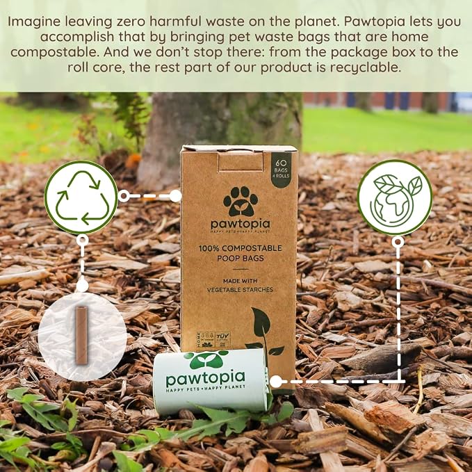 Pawtria Certified Home Compostable Dog Poop Bags (240), Poop Bags for Dogs, Cat Litter, Vegetable Starches, Dog Waste Bags, Leakproof, Easy to Open, Give Back