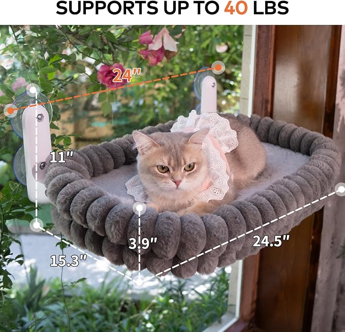 CHEERPALS Cloud Cat Window Perch for Indoor Cats Hammock Bed Foldable | Reversible Cushion Removable Washable, Breathable Soft All-Season, Sturdy Strong Suction Cups Support, Cordless(Grey,Medium)