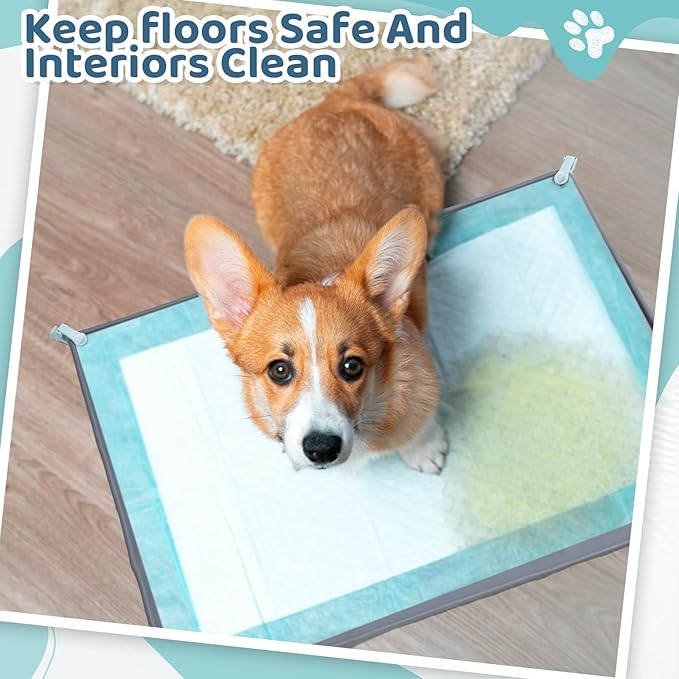 Timgle 1 Dog Pee Pad Holder Puppy Pad Tray 30 x 24 Inches Silicone Dog Potty Tray No Spill Pee Mat Potty Cushion Holder with 4 Clamps for Pets, Easy to Clean and Store(Gray)