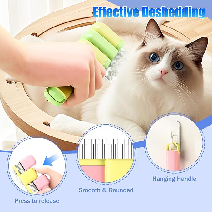 9 PCS Pet Grooming Brush Set,Self Cleaning Pet Hair Removal Comb,Pet Hair Remover Gloves,Spray Bottle, Lice Flea Combs, Pet Grooming Supplies,Essential Bathing,Brushing & Shedding Tool for Cats & Dogs