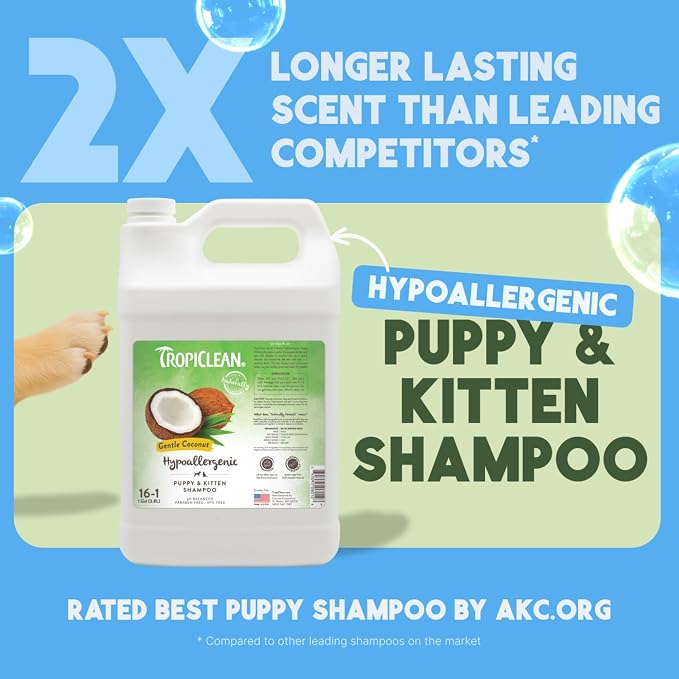 TropiClean Gentle Puppy Shampoo, Tearless Hypoallergenic Shampoo, 1 Gallon