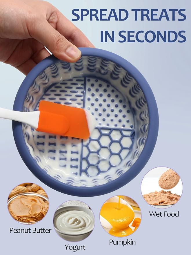 Dog Lick Bowl with Brush and Scraper, Anxiety Relief Lick Mat for Dogs, Non-Slip Freeze Licking Bowl Enrichment Puzzle Feeder for Distraction, BPA Free Silicone, Dishwasher Safe