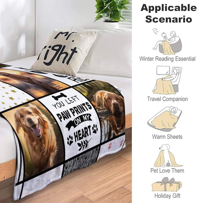 Artsadd Custom Fleece Throw Blanket - Personalized Pet Memorial Gifts with Photos & Name - Dog & Cat Lovers Memorial Gift - 40x50 inches - A-1-3