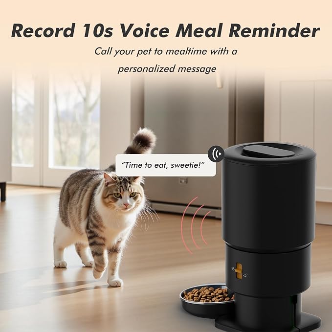 Automatic Cat Feeder - 5L Anti-Clog Cat Food Dispenser Keeps 2-15mm Dry Food Fresh, 10s Voice, 1-6 Meals/Day, Programmable Portions, 180-Day Battery Life, Easy to Clean Auto Pet Feeder for Small Dog