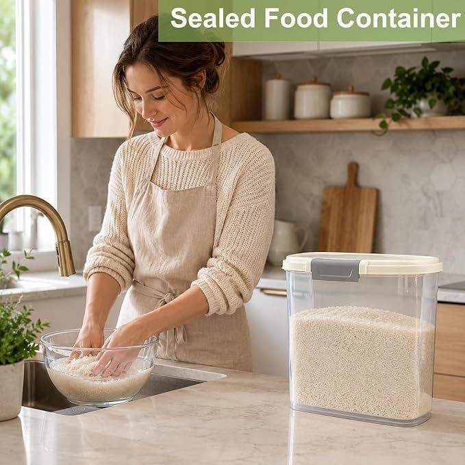 Large Rice Storage Container 15-20 Lbs, Tall Flour Container Dry Food Bin | Slim Food Container with Scoop, Cup for Cereal, Sugar, Beans, Pet Dog Cat Food, Kitchen and Pantry Storage Organization