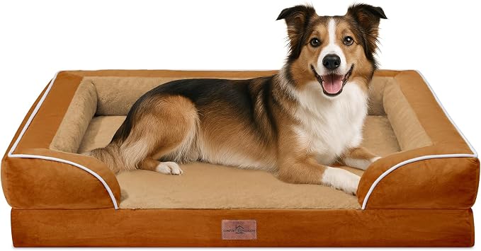 Comfort Expression Orthopedic Dog Beds for Large Sized Dog with Bolster | Waterproof Dog Couch Bed with Washable Cover & Non-Slip Bottom, Supportive Egg Crate Foam Large Pet Bed, 38x25 Inch