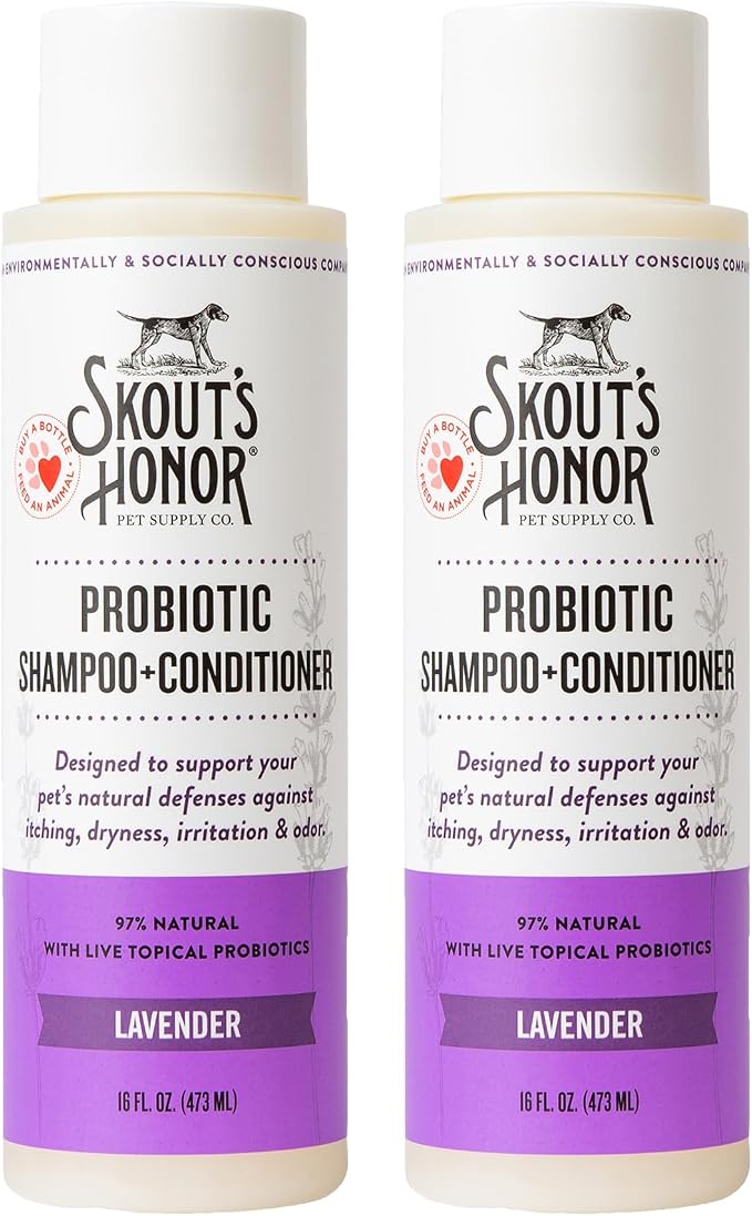 SKOUT'S HONOR Probiotic Dog Shampoo and Conditioner, 16 oz, 2-Pack | Natural 2-in-1 for Itchy Skin, Microbiome-Friendly with Avocado Oil & Omega-3s, Paraben & Sulfate-Free
