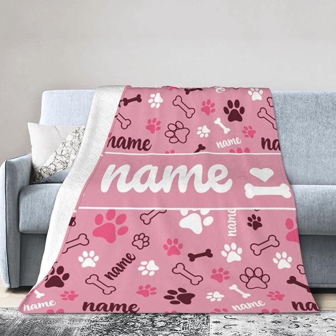 Nxwdwqa Personalized Dog Name Blanket Throws with Photos, Custom Pet Name Blanket, Dog Gifts for Pet Lovers, Customized Puppy Blanket for Adult Kid Birthday Christmas Fathers Mothers Valentines Gift