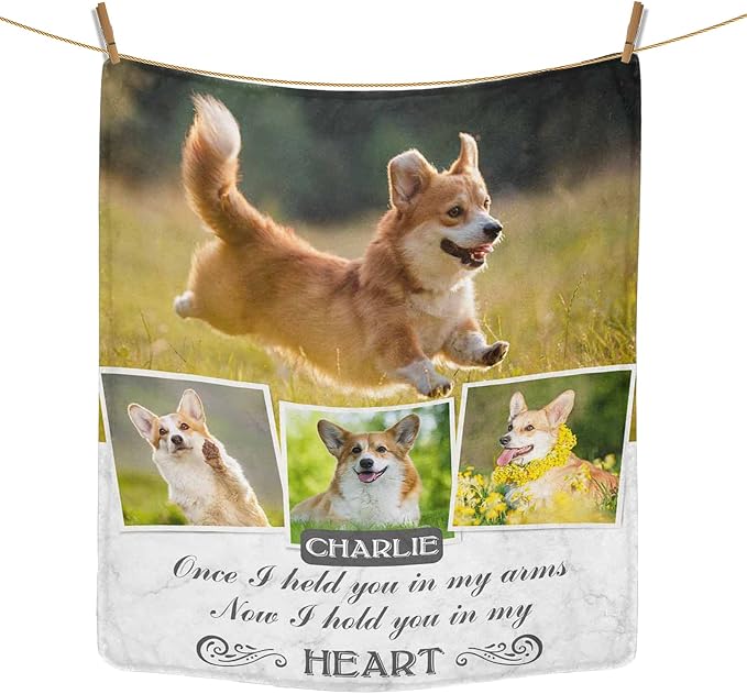 Artsadd Custom Dog Photo and Name Blanket Pet Sympathy Gift Personalized Dog Sympathy Remembrance Gift Keepsake Blanket for Family Friends 40"x50"