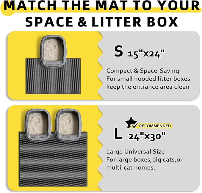 Cat Litter Mat, 30"x24", Waterproof, Easy to Clean (Black-1Pack) | Double-Layer Honeycomb for Effective Litter Trapping, Premium Durable EVA, Non-Slip, Paw-Friendly Soft Surface