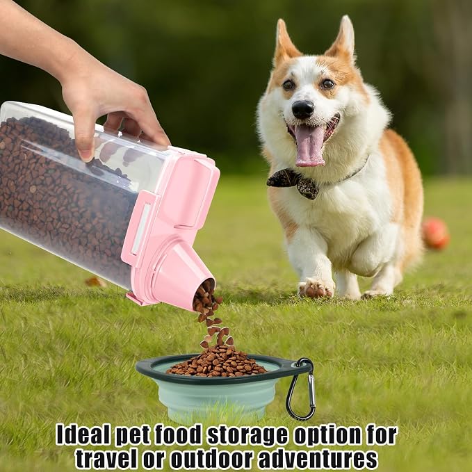 2 Pack 3 Lbs Pet Dog Cat Food Bird Seed Storage Containers for Travel -Pink | Airtight 5 Lbs Rice Dispenser Flour Container Keep Fresh Portable Cereal Oatmeal Holder Large Pour Spout Measuring Cup Handle