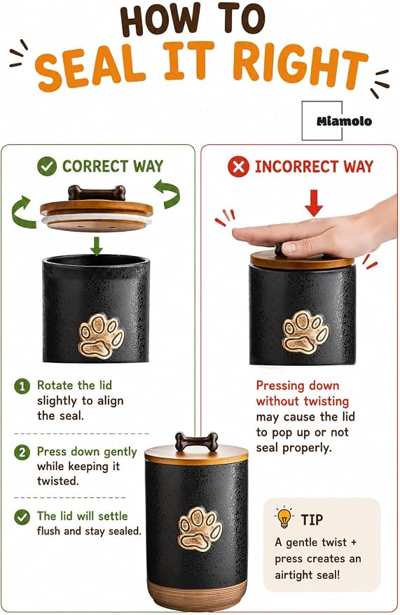 Miamolo Dog Treat Container, Airtight Dog Food Storage Container with Lid and Handle, Ceramic Pet Food Storage Jar for Kitchen Counter Farmhouse Dog Biscuit Jar, Dog Lovers Gift, Paw Glinting White