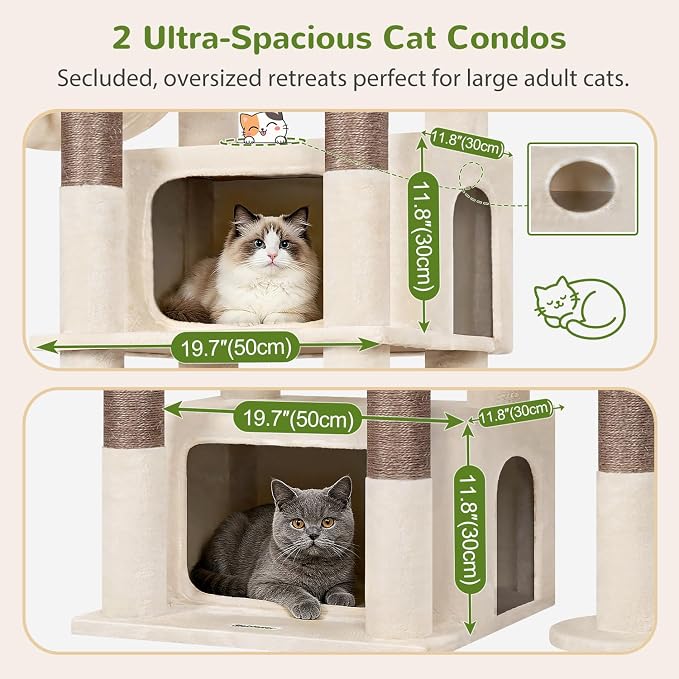 Globlazer 75in Sturdy Cat Tree Tower for Indoor Large Cats, S75, Beige | Multi-Level Heavy Duty Cat Tower with Scratching Post, Oversized Condos & Perches for Big Cats, Large Baskets, Enlarged Base