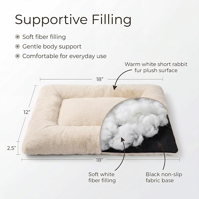 Dog Crate Bed 18x12 for Small Dogs,Washable Puppy Crate Mat with Non Slip Bottom,Soft Dog Crate Pad,Beige