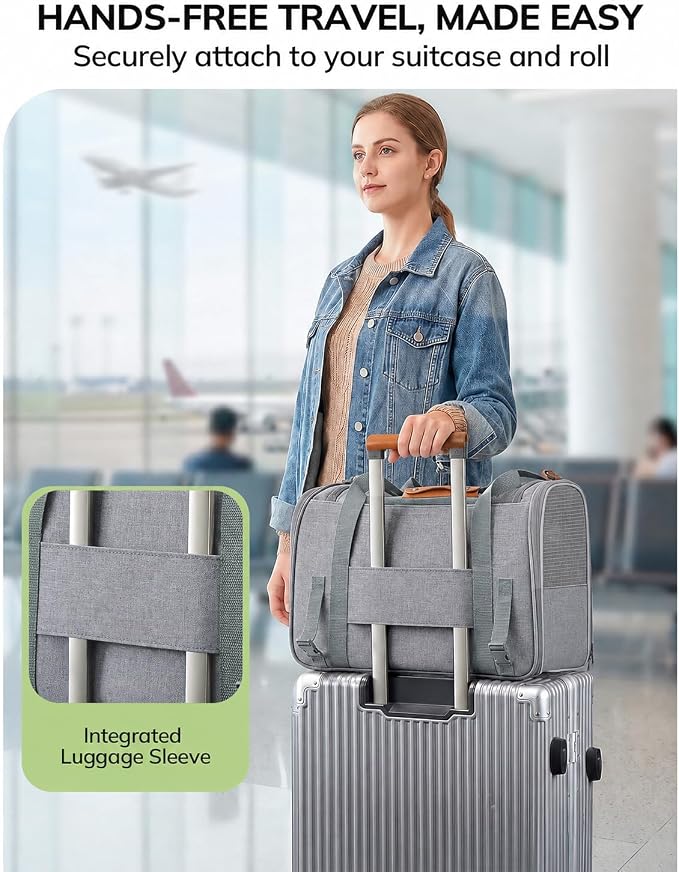 Morpilot Airline Approved Cat Carrier, 16.5" x11" x11" Soft-Sided Pet Travel Carrie with 4-Sided Mesh Ventilation for Cats & Puppies up to 15lbs (Light Gray)